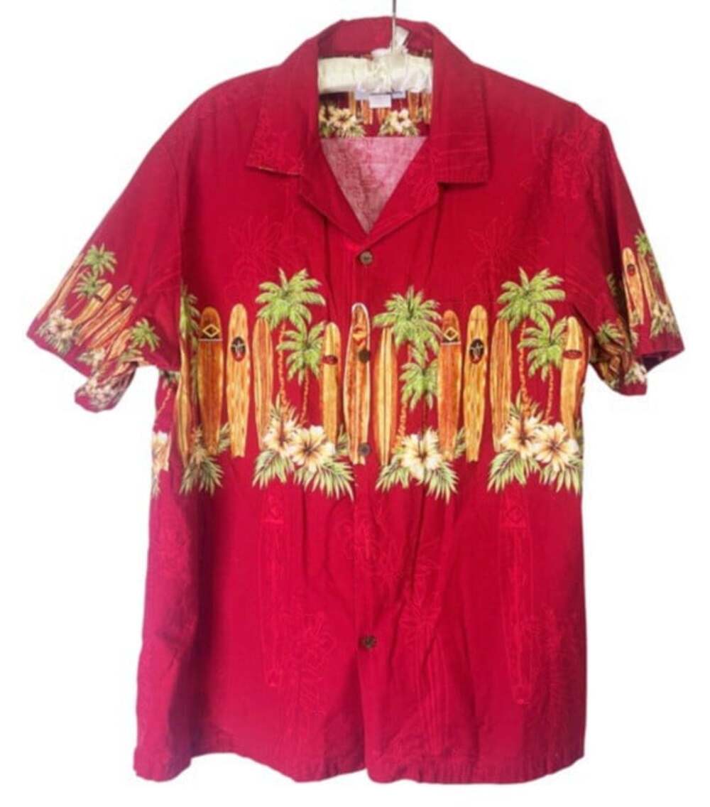 Vintage Bishop St Apparel Hawaiian Button Up Shirt Sz XL Pocket Surfboards Flora